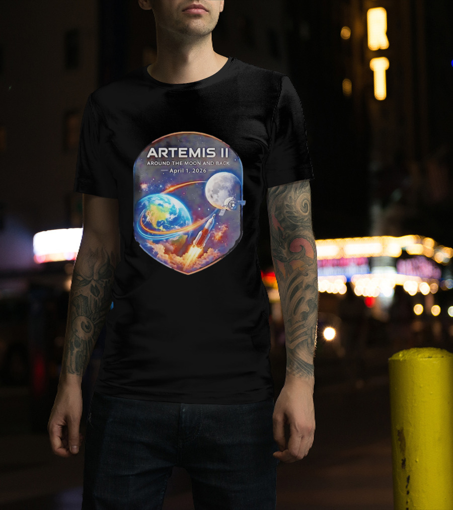 Artemis II Mission April 1 2026 Around The Moon And Back Rocket And Earth T-Shirt