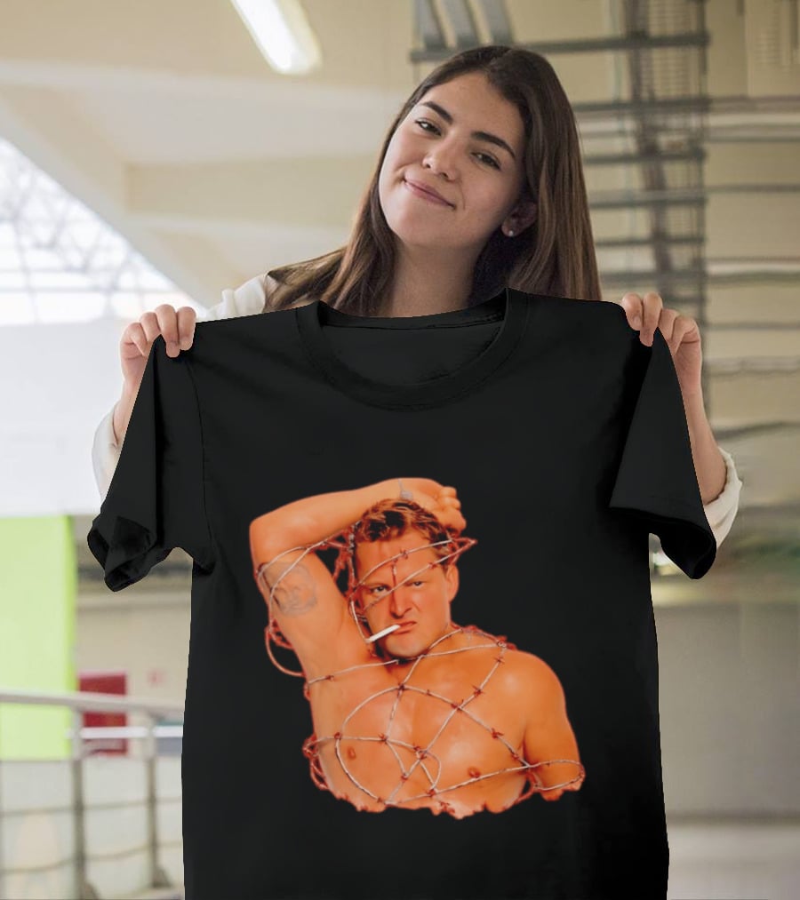 Sandman Barbed Wire Screenprinted Wrapping Wrestler With Cigarette T-Shirt