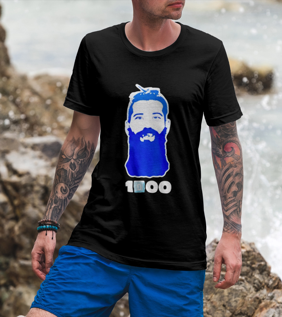 Colorado Avalanche 1000th Milestone Burnzie Blue Beard T-Shirt