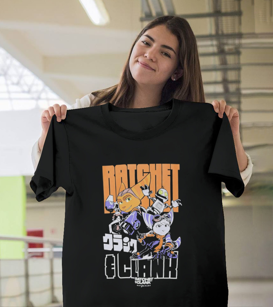 Ratchet and Clank Characters Orange and White Illustration with Japanese T-Shirt
