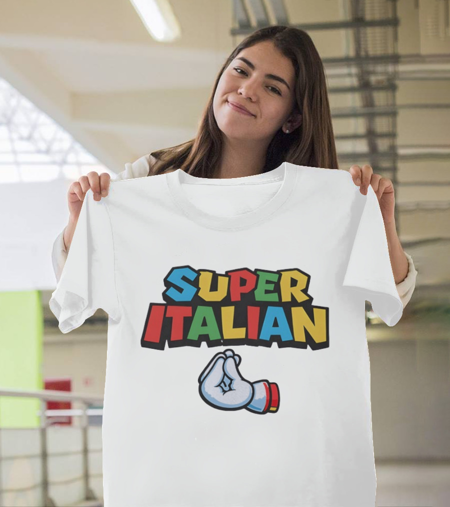 Super Italian Hand Gesture Colorful Letters T-Shirt