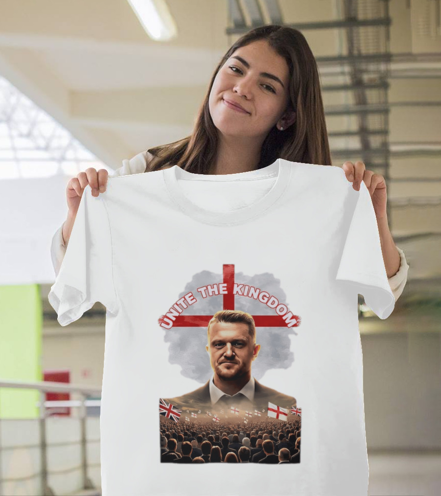 Unite the Kingdom Tommy Robinson England Flag Crowd T-Shirt