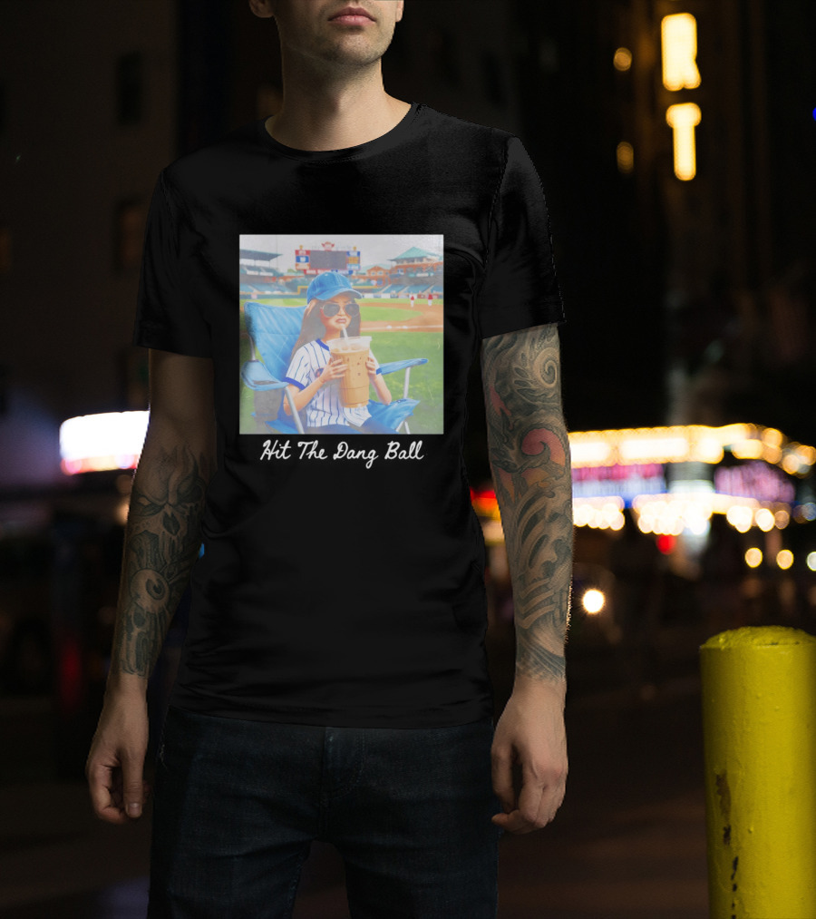 Barbie Ballfield Dark Hit The Dang Ball Baseball Stadium Scene With Player And Large Drink T-Shirt
