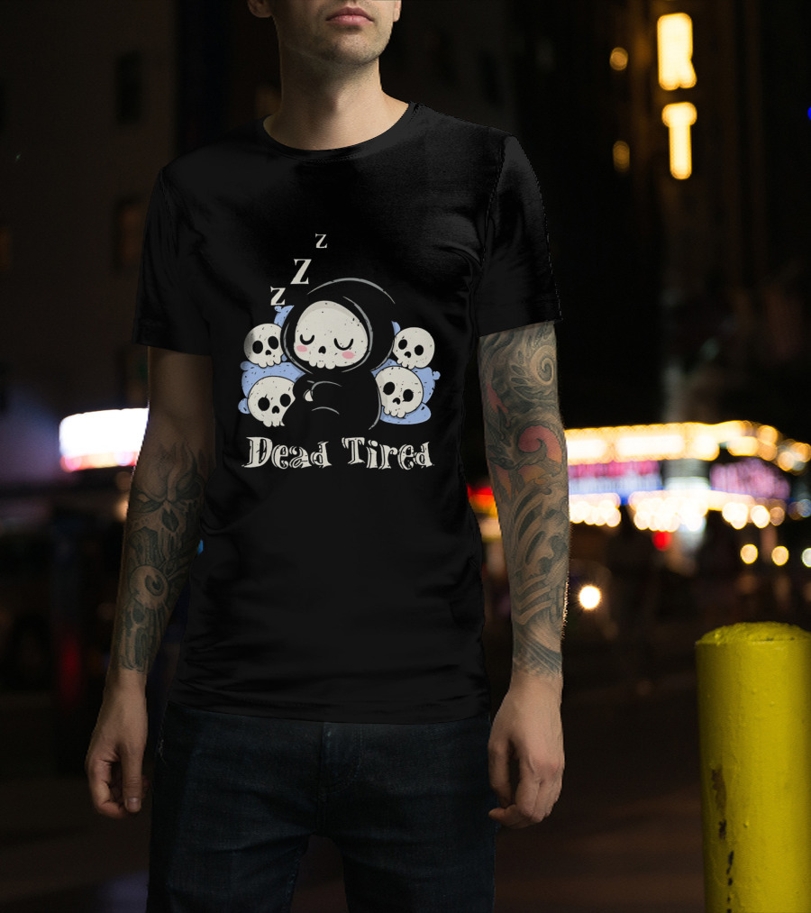 Grim Reaper Sleeping Among Skulls Dead Tired With ZZZ T-Shirt
