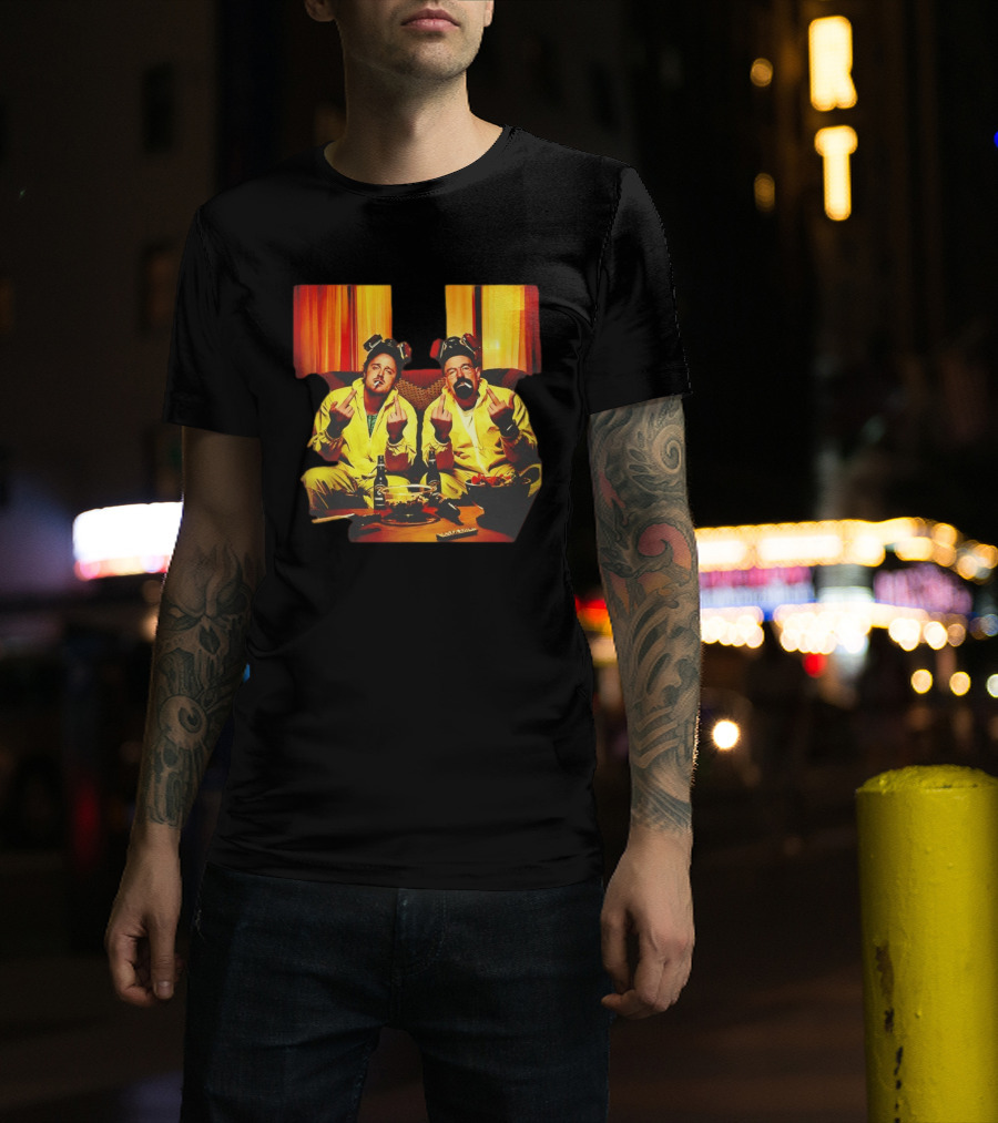 Jesse Pinkman Walter White Breaking Bad Flipping The Bird Yellow Hazmat Suits T-Shirt