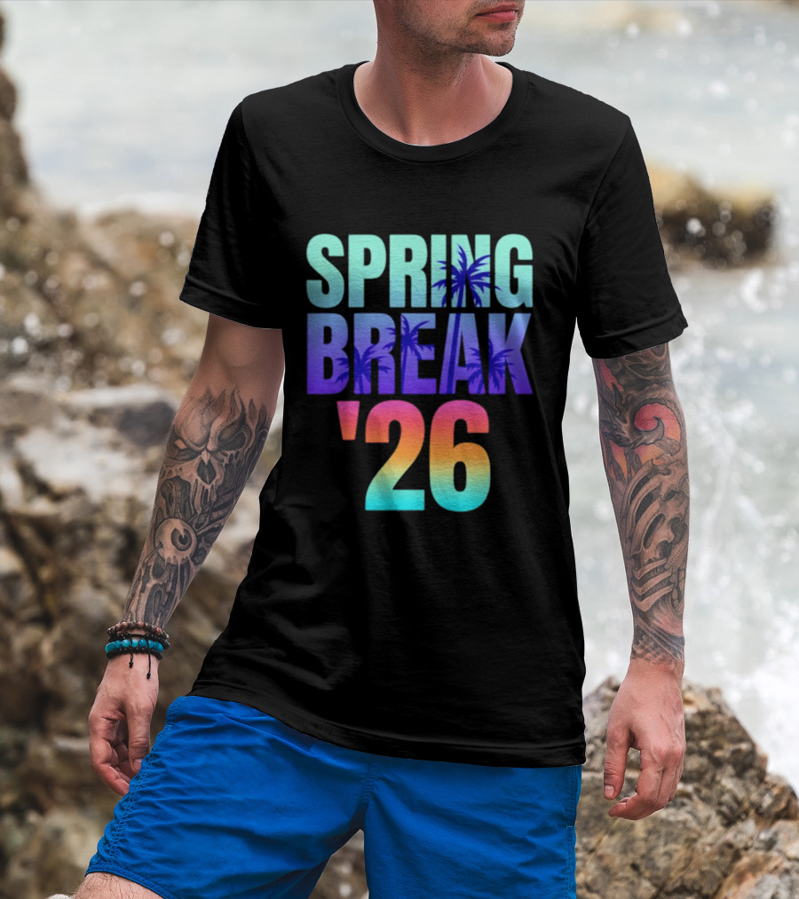 Spring Break '26 Sunset Palm Trees Ocean Vibes T-Shirt