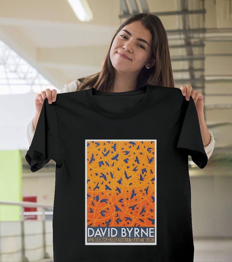 David Byrne April 7 8 2026 Keller Auditorium Portland Oregon Birds Orange Blue T-Shirt