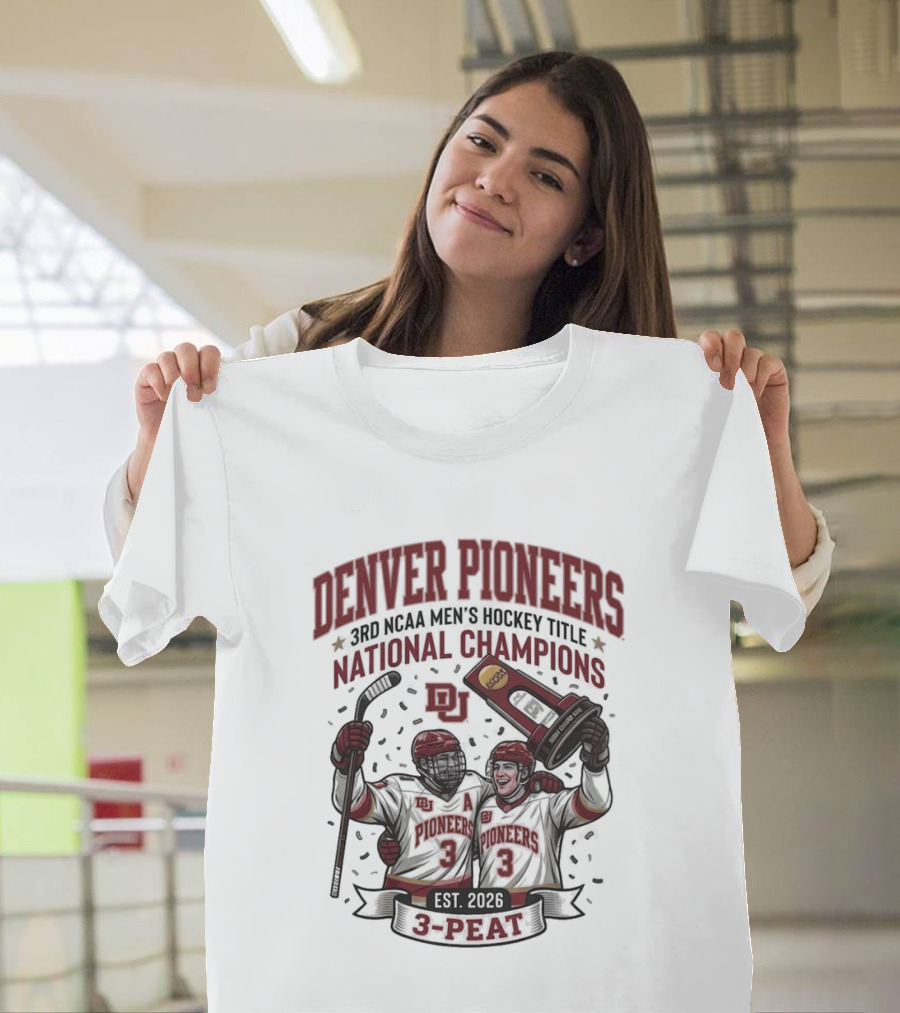 Denver Pioneers 3rd NCAA Men's Hockey Title National Champions 1985 1996 3 Peat T-Shirt