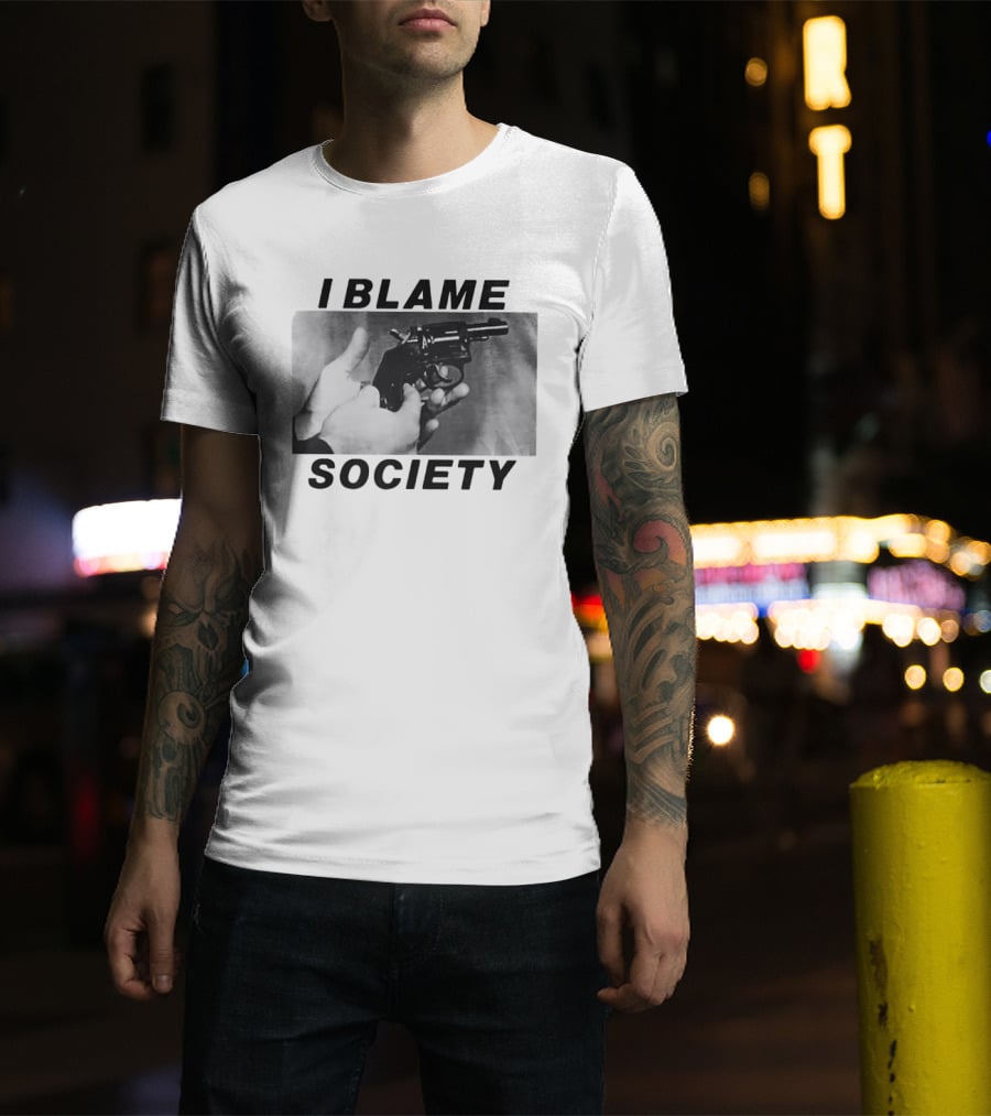 I Blame Society 1990 Totally Fucked Up Gun Image T-Shirt