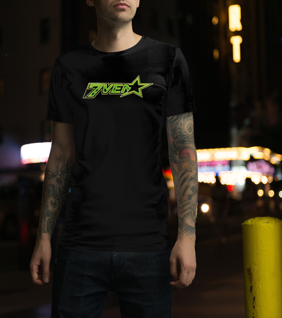 7Ven Star Neon Green Black Bold Lettering T-Shirt