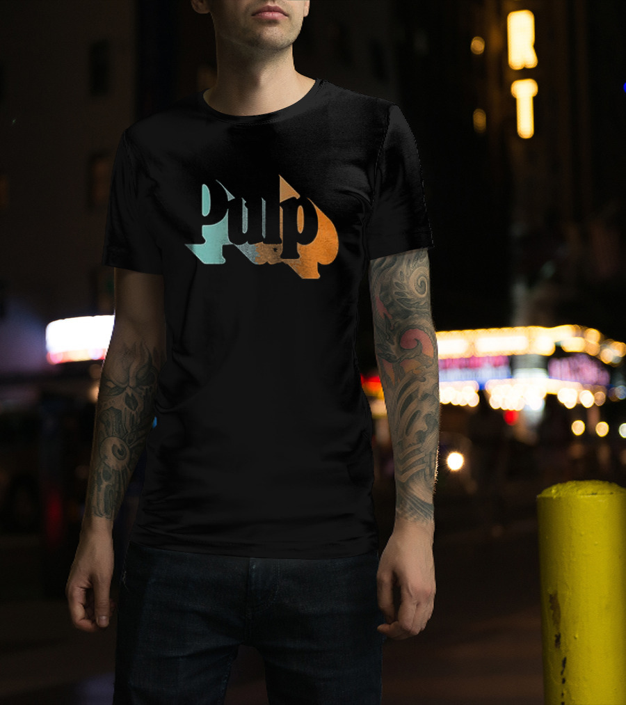 Here Comes More Pulp Dates Retro Style Text In Blue And Orange T-Shirt