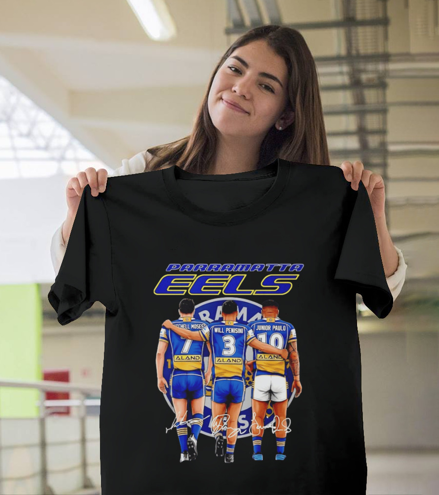 Parramatta Eels Mitchell Moses Will Penisini Junior Paulo Signatures T-Shirt