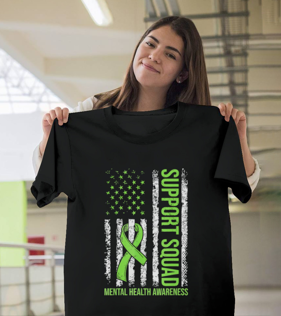 Support Squad US Flag Green Ribbon Mental Health Awareness T-Shirt