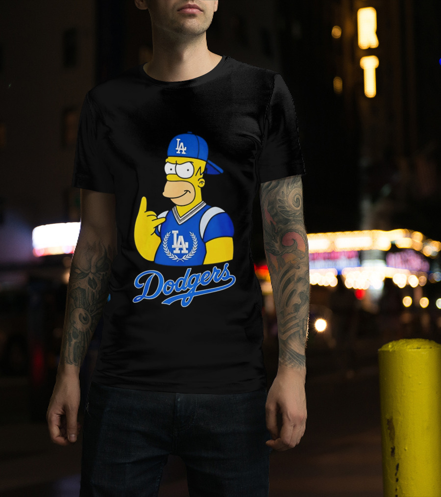 The Simpsons Homer LA Dodgers Rock Hand Gesture Collaboration T-Shirt