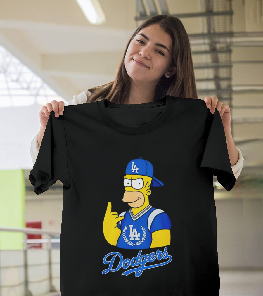 The Simpsons Homer LA Dodgers Rock Hand Gesture Collaboration T-Shirt