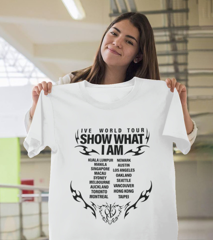 Ive World Tour Show What I Am Cities List Black Text Flame T-Shirt