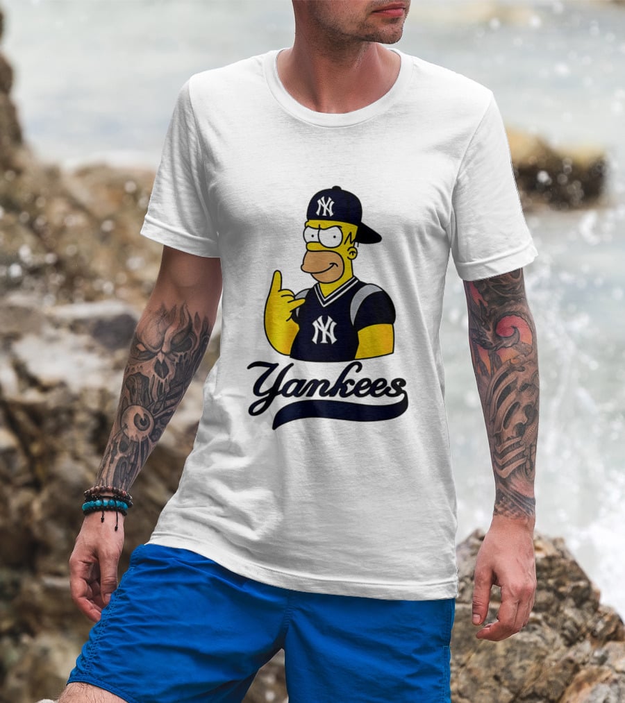 The Simpsons Homer Simpson New York Yankees Baseball Rock Hand Yankees T-Shirt