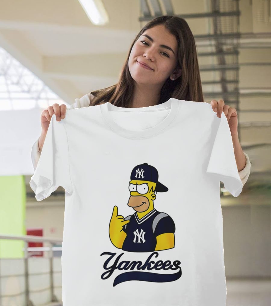 The Simpsons Homer Simpson New York Yankees Baseball Rock Hand Yankees T-Shirt