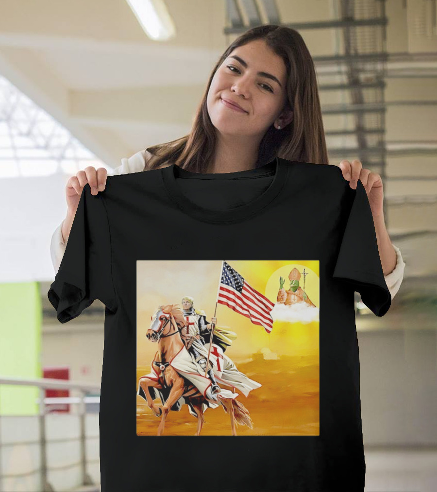 Donald Trump Crusader Knight With American Flag Riding Horse T-Shirt