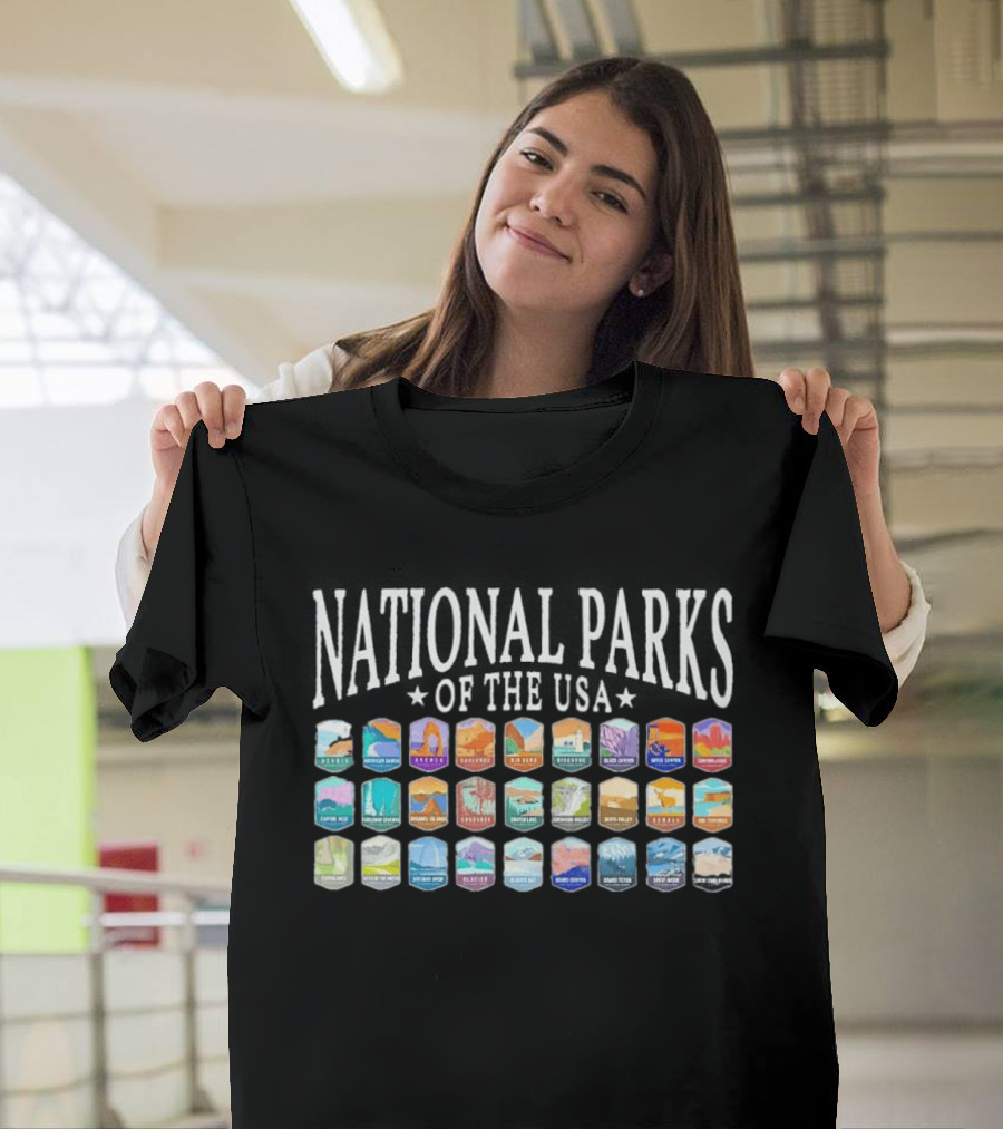 National Parks Of The USA Camping Yosemite Yellowstone Grand Canyon Acadia Badlands Glacier Bryce Canyon Zion T-Shirt