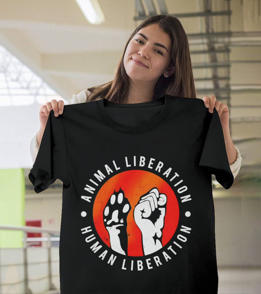 Animal Liberation Human Liberation Paw And Hand Raise T-Shirt