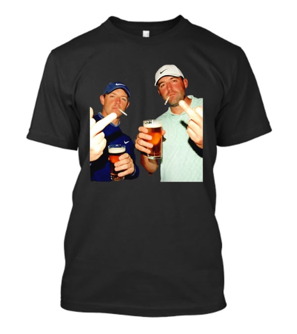 Rory McIlroy Scottie Scheffler Golf Middle Finger Beer Cigarettes T-Shirt
