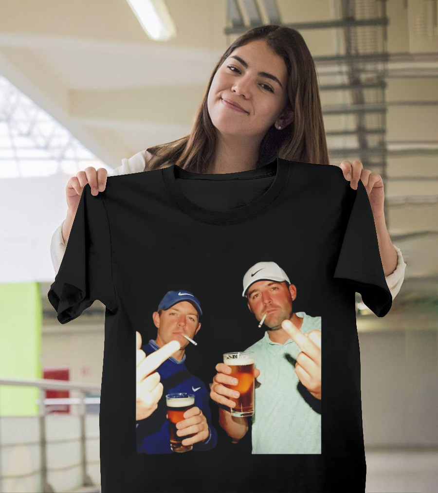 Rory McIlroy Scottie Scheffler Golf Middle Finger Beer Cigarettes T-Shirt