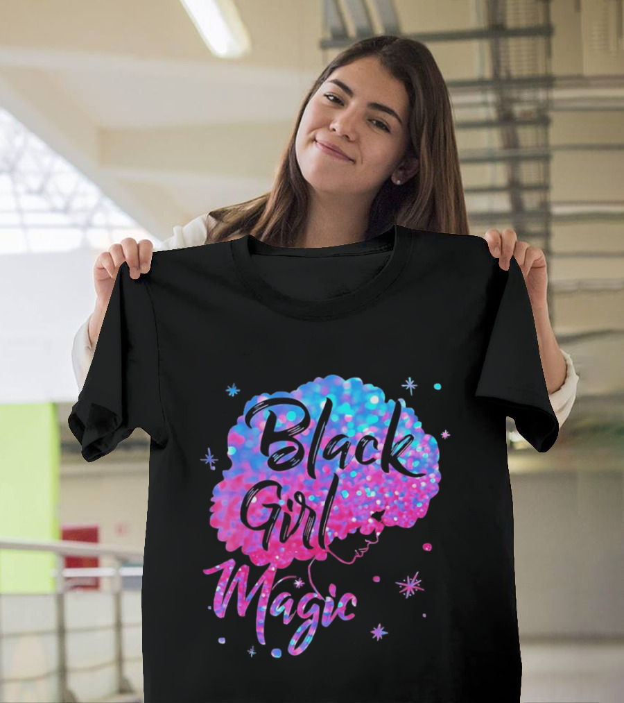 Black Girl Magic Vibrant Neon Glitter Afro T-Shirt