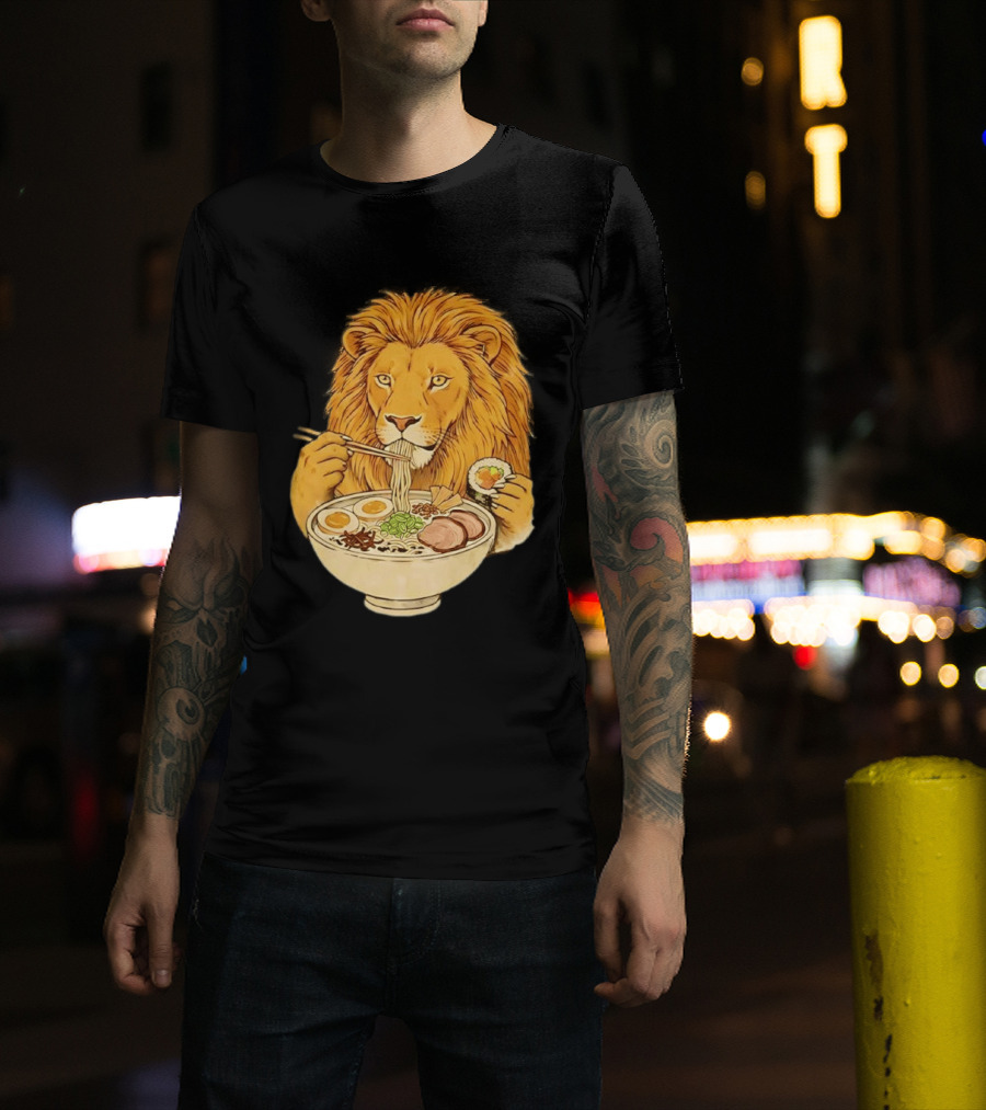 King Lion Eating Ramen Noodles With Sushi Meme T-Shirt