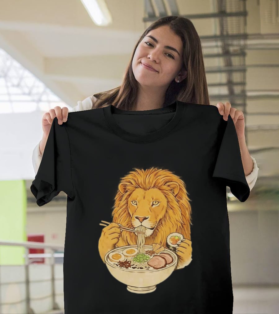 King Lion Eating Ramen Noodles With Sushi Meme T-Shirt