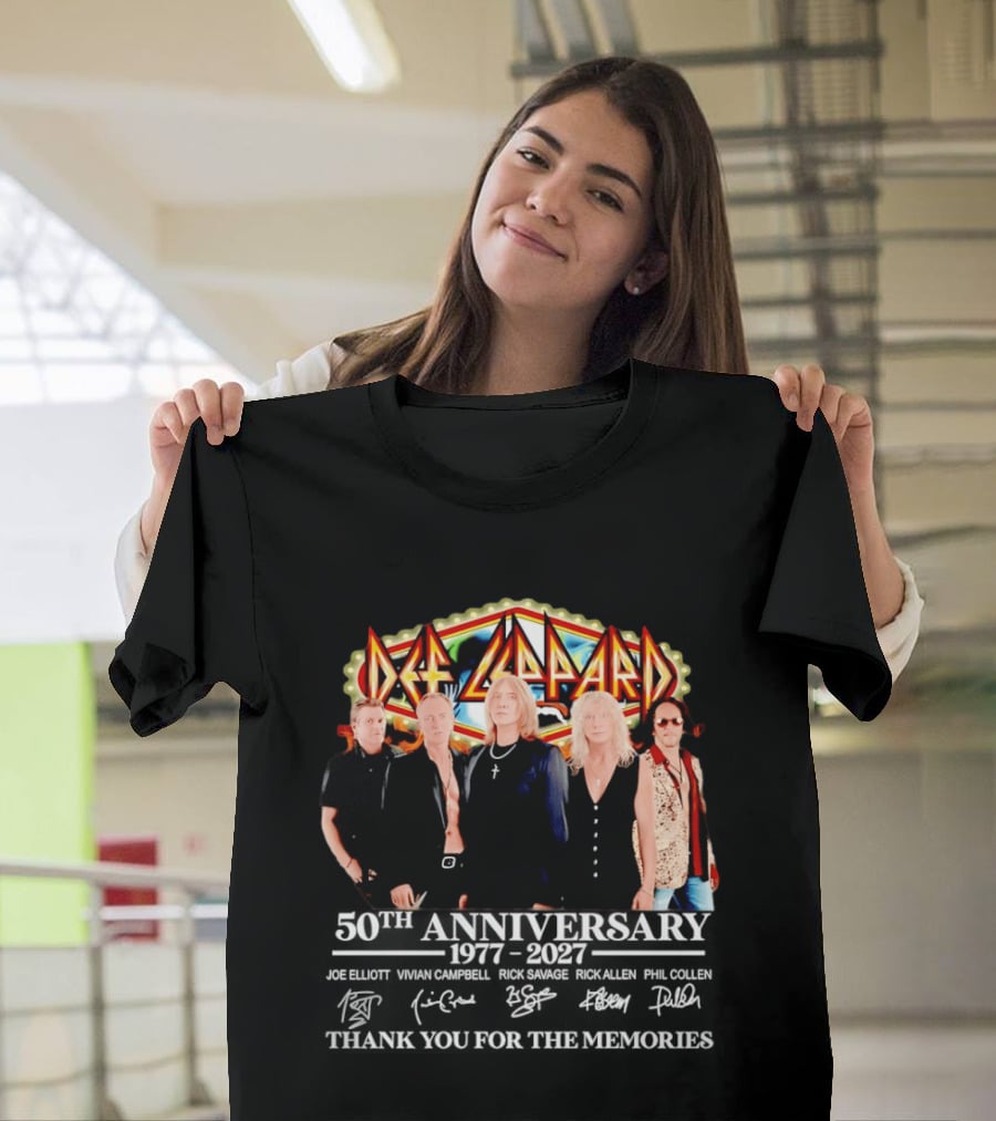 Def Leppard 50th Anniversary 1977 2027 Thank You For The Memories Signatures T-Shirt