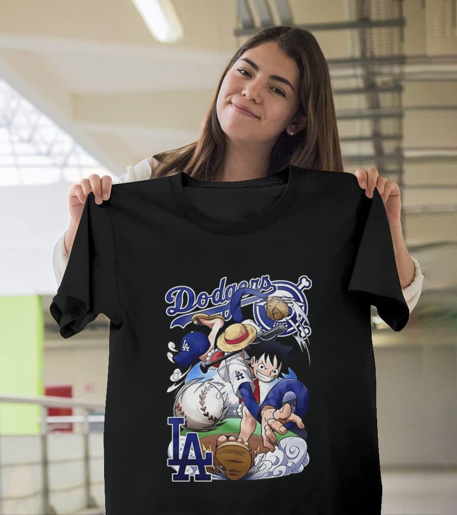 Luffy Los Angeles Dodgers One Piece Anime Crossover MLB Collaboration T-Shirt