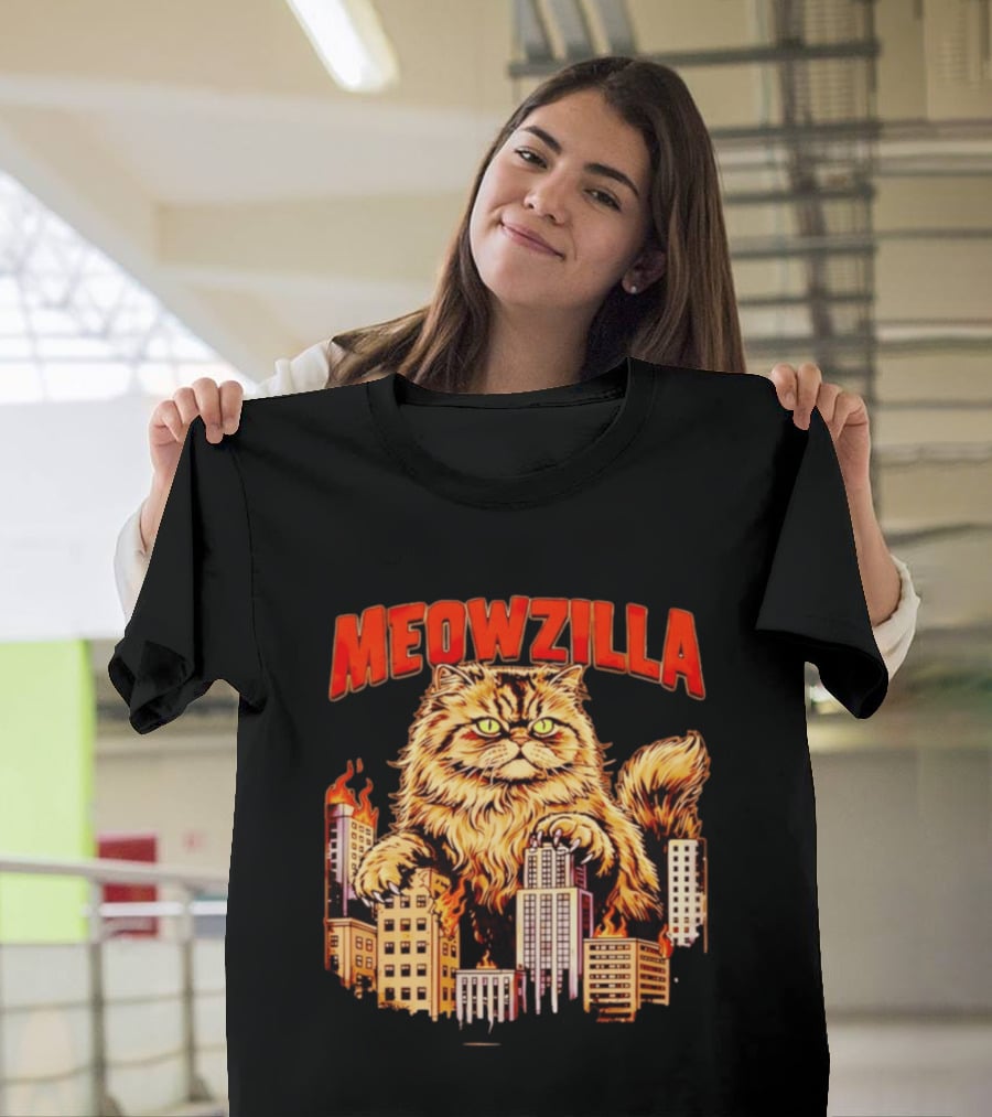 Meowzilla Giant Cat Rampage Over Burning City Skyline T-Shirt