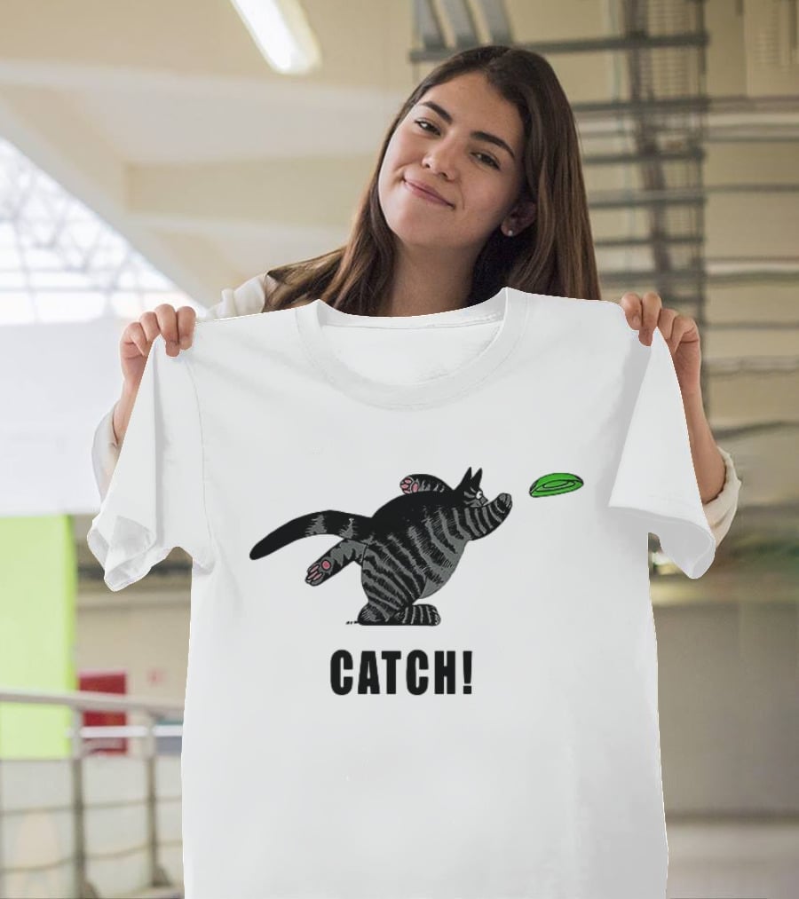 B Kliban Cat Catch Frisbee Playful Humor T-Shirt