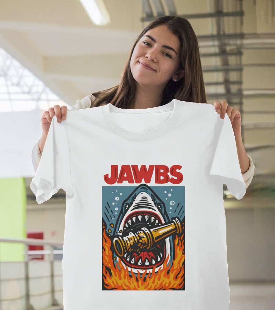 JAWS Jawbs Shark Biting Fire Hose Surrounded By Flames T-Shirt
