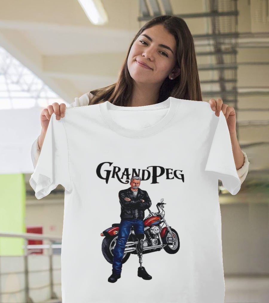 Grand Peg Biker With Motorcycle And Leather Jacket T-Shirt