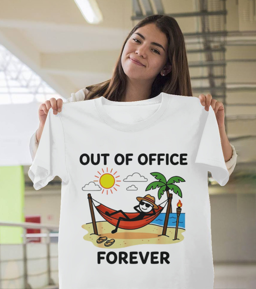 Out Of Office Forever Stick Figure In Hammock On Beach Vacation T-Shirt