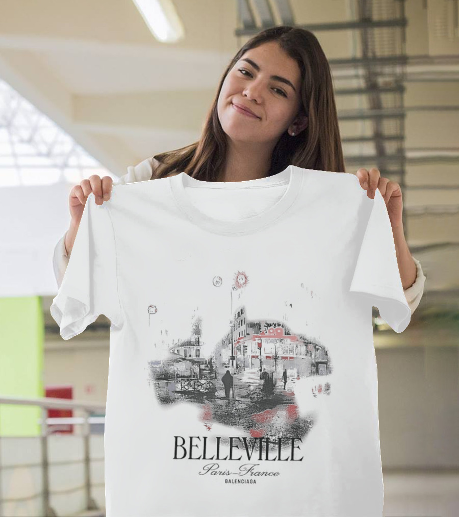 Belleville Paris France Travel Souvenir Vintage Style Depiction T-Shirt