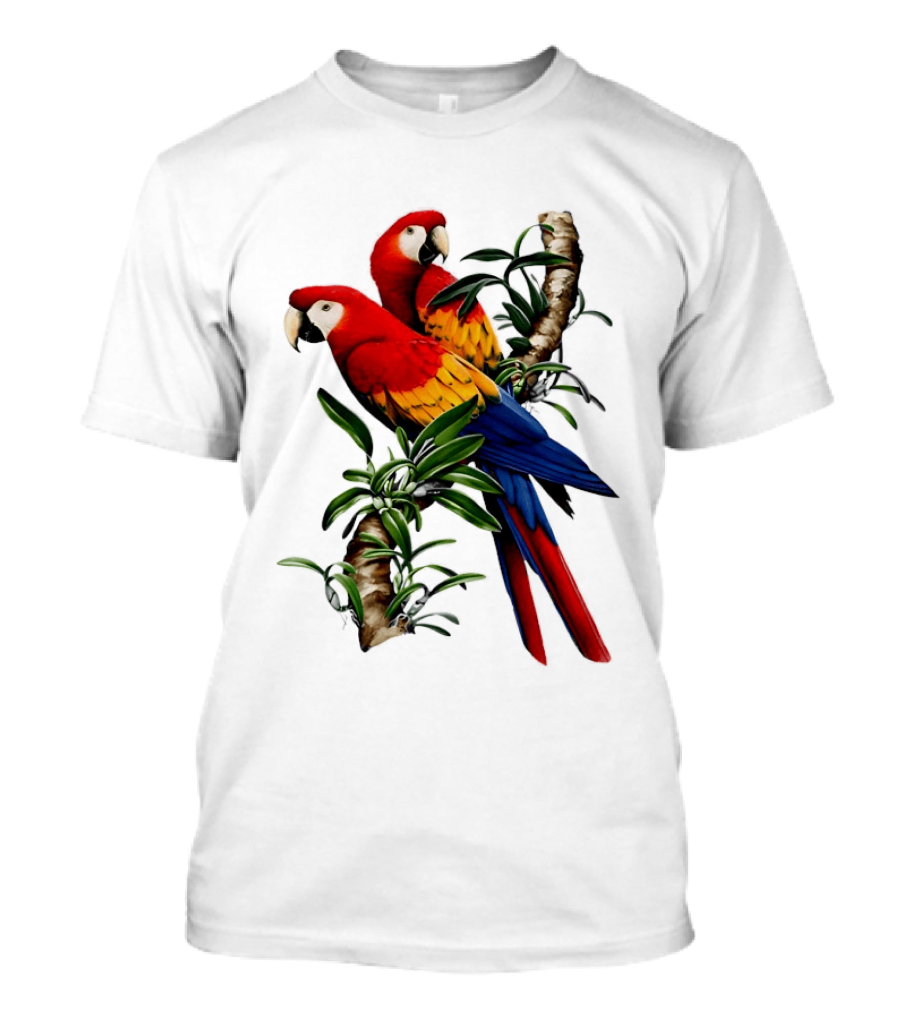 Parrot On Bret's Scarlet Macaw Tropical Branches T-Shirt