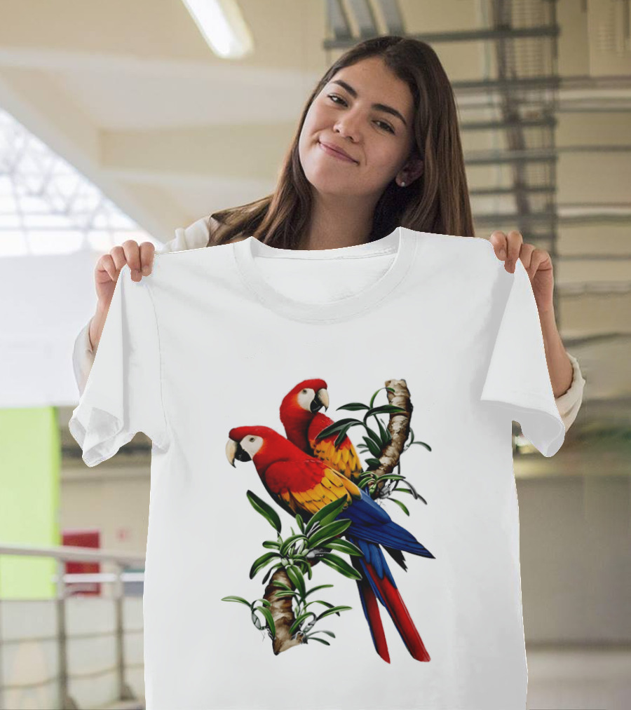 Parrot On Bret's Scarlet Macaw Tropical Branches T-Shirt