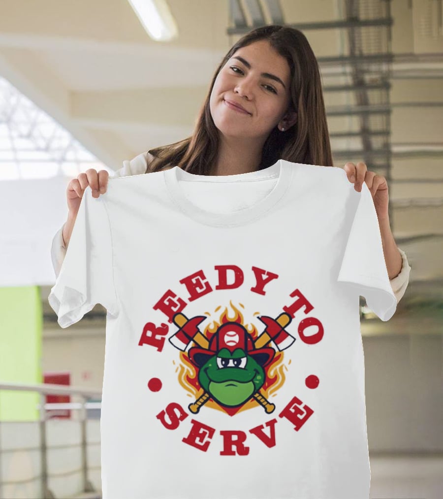 Reedy To Serve Reedy Rip'it The Frog Greenville Drive Baseball Firefighter T-Shirt