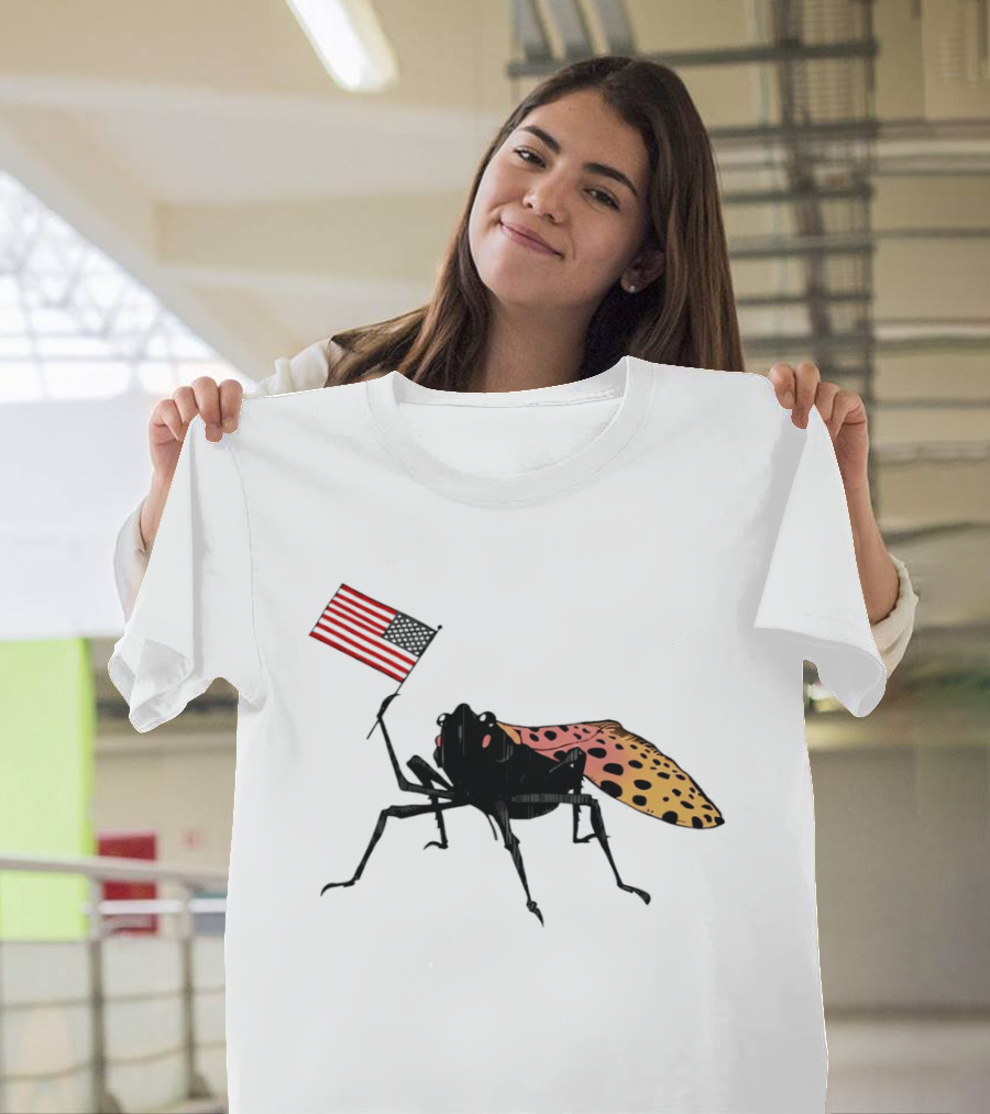 Spotted Lanternfly Holding USA Flag T-Shirt