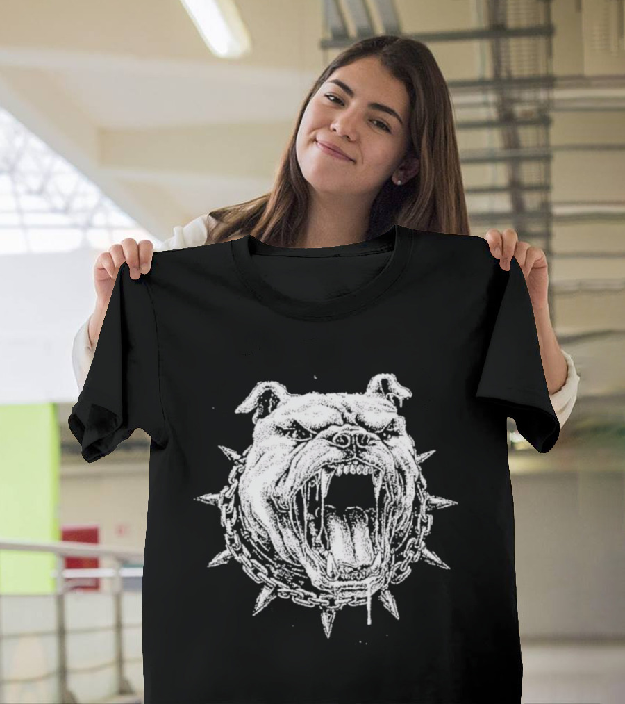Aggressive Bulldog Head Spiked Collar Fierce Canine T-Shirt