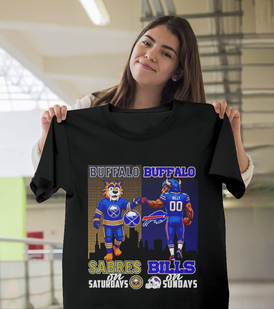 Buffalo Sabres Saturdays And Buffalo Bills Sundays City Skyline T-Shirt