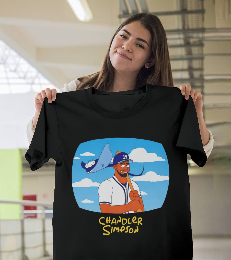 Chandler Simpson Tampa Bay Cartoon Baseball Player With Ray And Clouds T-Shirt