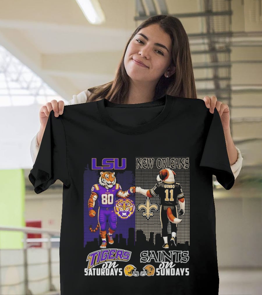 LSU Tigers And New Orleans Saints Football Saturdays And Sundays With City Skyline T-Shirt