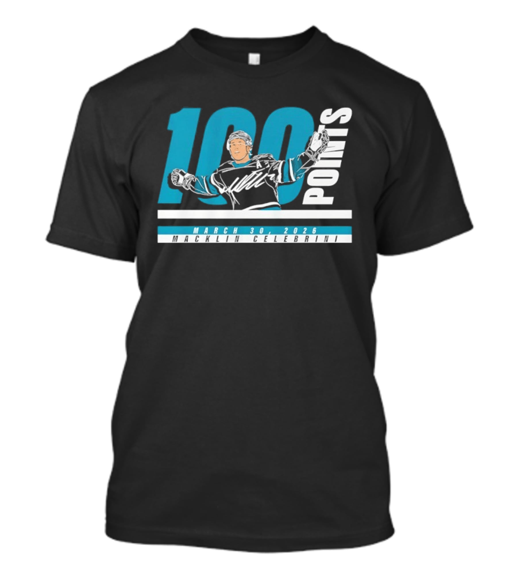 Macklin Celebrini 100 Points San Jose Sharks NHL March 30 2026 T-Shirt