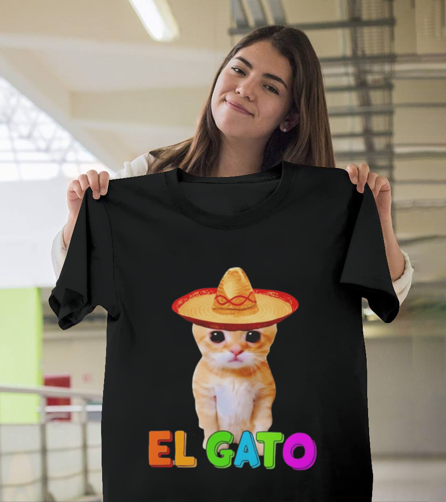 El Gato Cat Sombrero Hat Mexican Fiesta Fun Pet T-Shirt