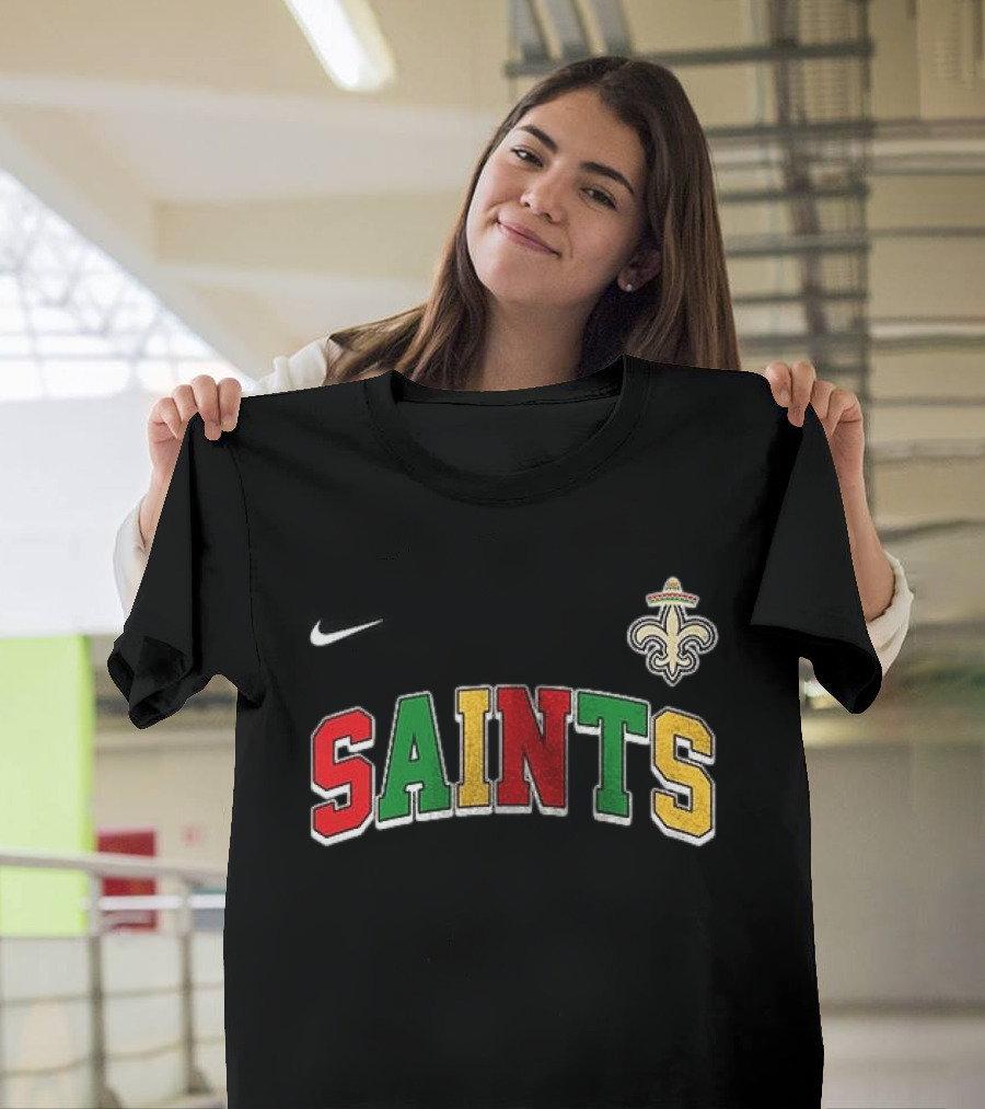 New Orleans Saints Cinco De Drinko Bitchachos Skeleton Fiesta Fleur De Lis Sombrero T-Shirt