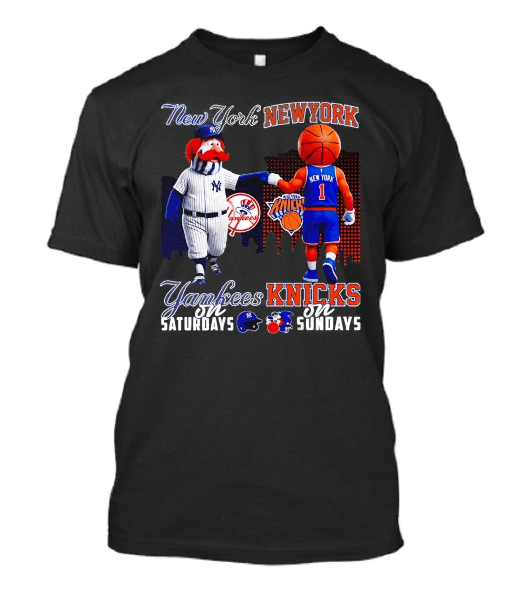 New York Yankees Saturdays Vs Knicks Sundays Yankees Knicks Mascots Baseball Basketball T-Shirt